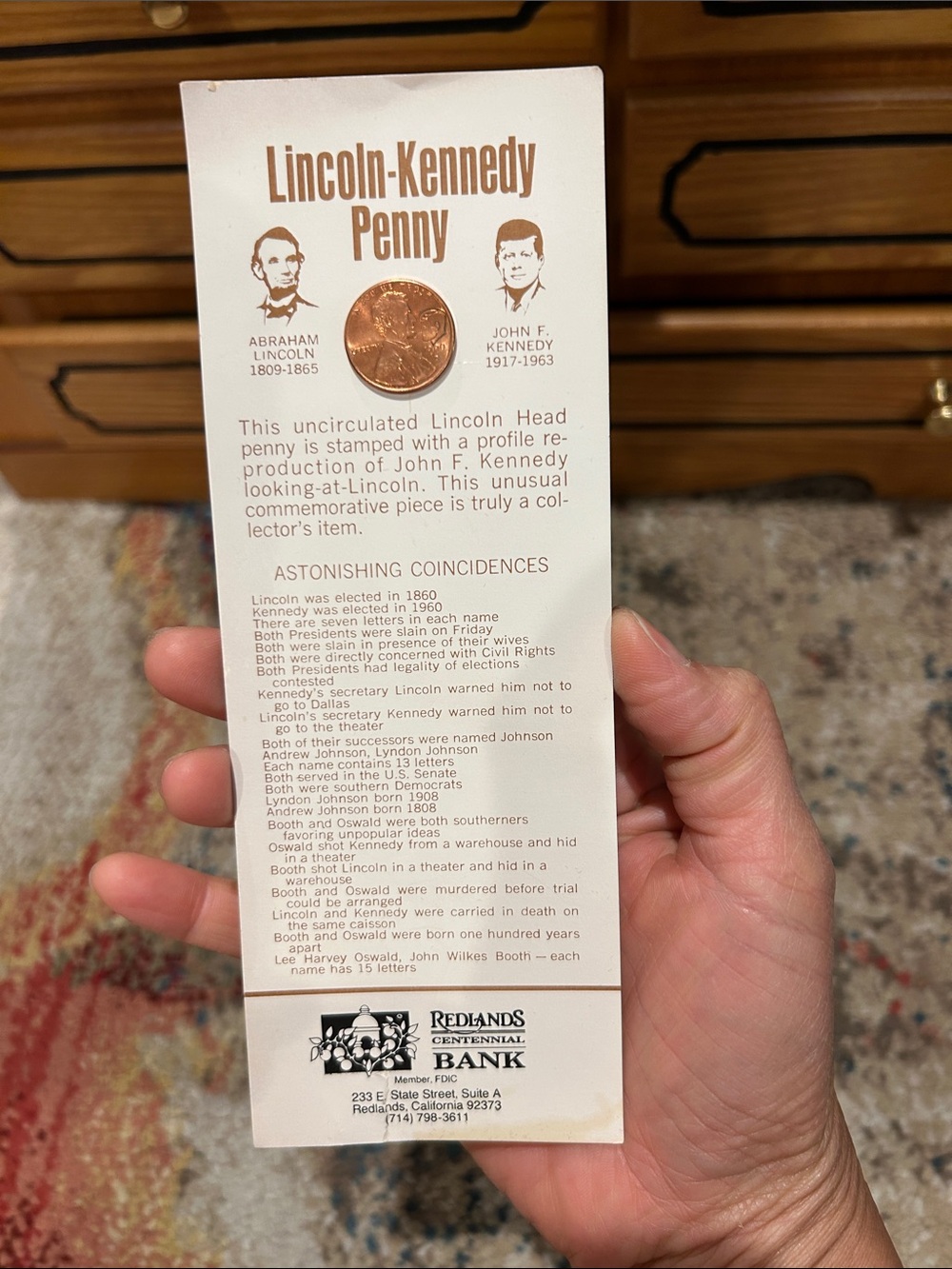 Lincoln-Kennedy Penny Collectible Card with Coin - Copper Tone